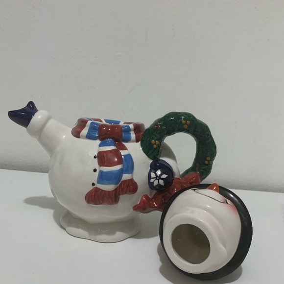 Vintage SNOWMAN Royal Seasons Teapot Red&Blue Scarf Hand Painted Collectible - Picture 10 of 16